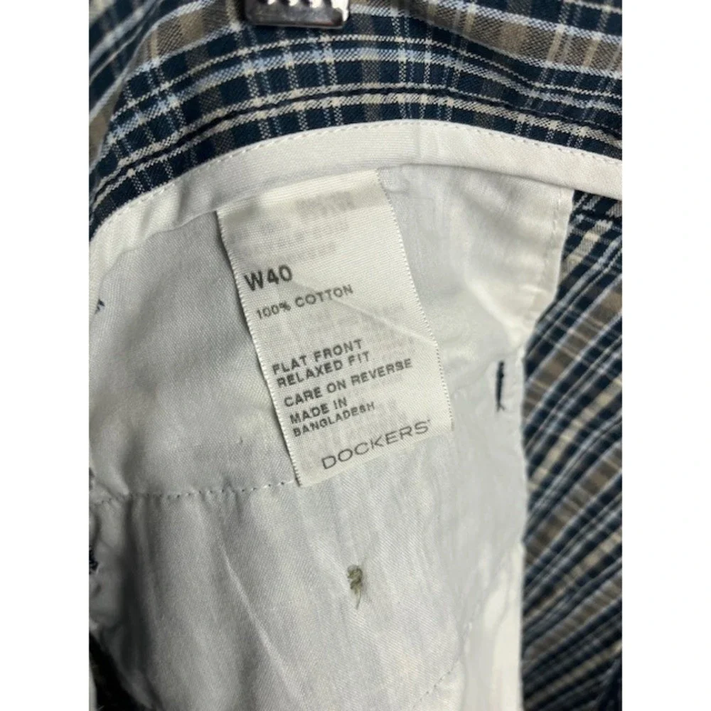 New Dockers Sz 40 Washed Khaki Shorts Plaid Flat Front Relaxed‎ Fit 9.5 Inseam
